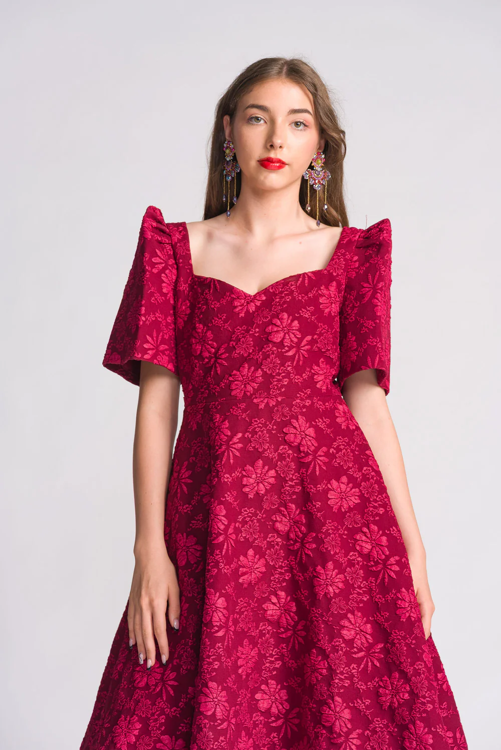 'Love' Midi Filipiniana Dress (Rose Red) - Image 13