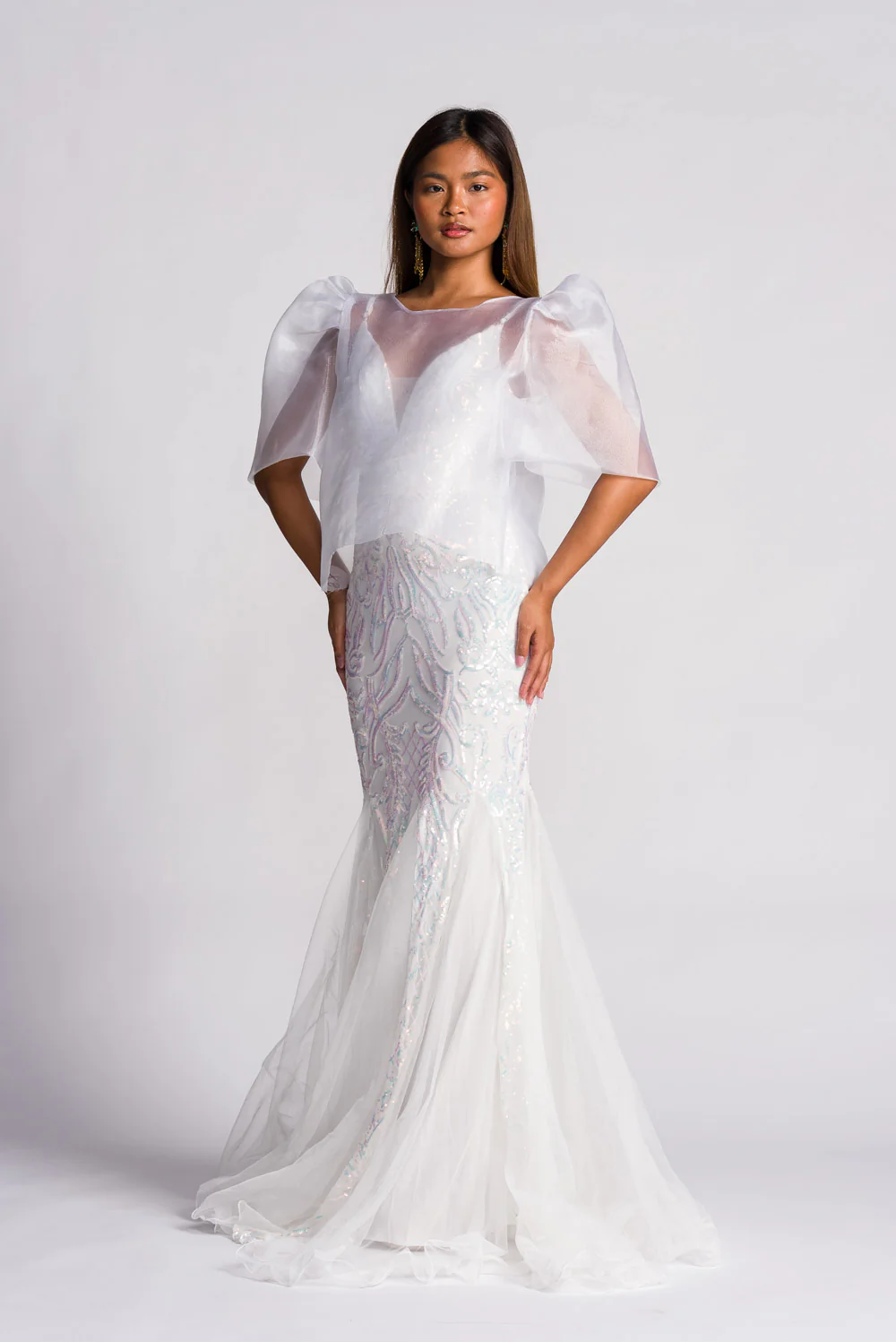 'Dahlia' Ribbon Tie-Up Modern Filipiniana Blouse (Snow White) - Image 16