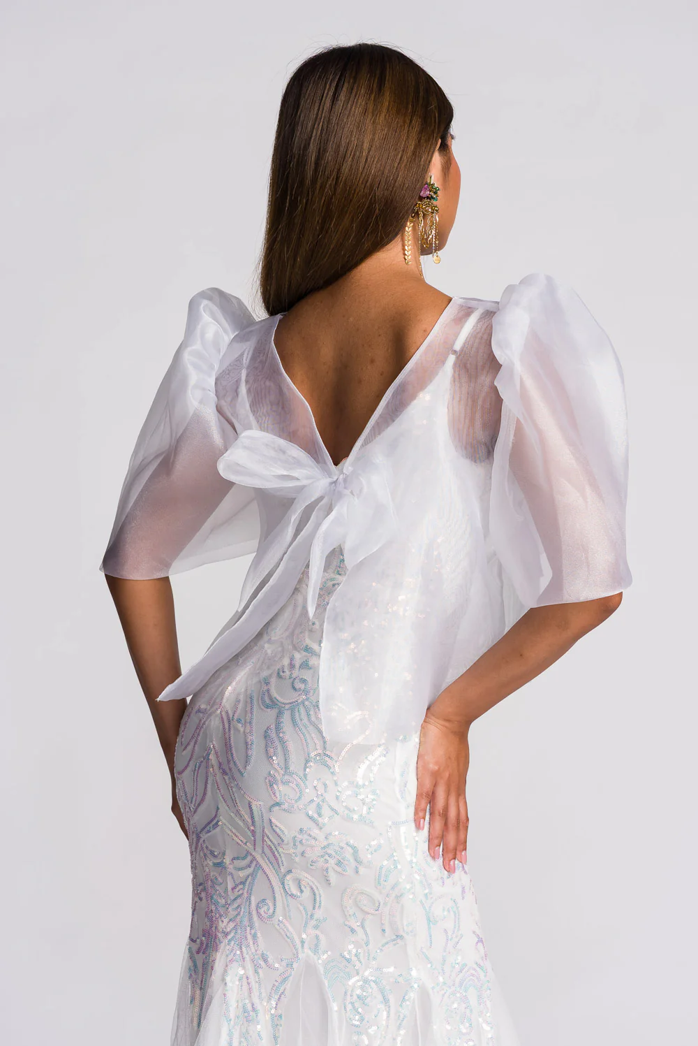 'Dahlia' Ribbon Tie-Up Modern Filipiniana Blouse (Snow White) - Image 15