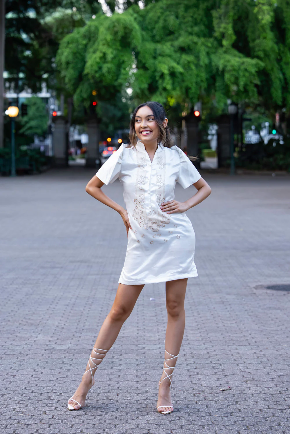 'Sol' Barong Dress – Cream, Organza (Filipiniana Sleeves) - Image 3