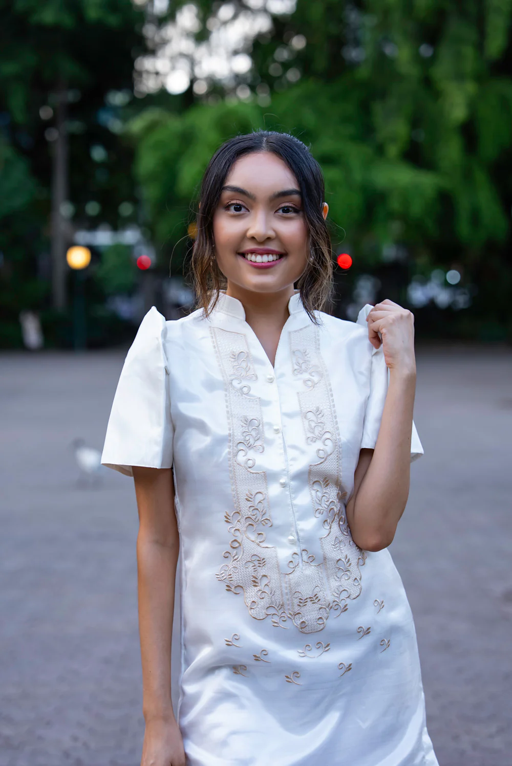 'Sol' Barong Dress – Cream, Organza (Filipiniana Sleeves) - Image 4