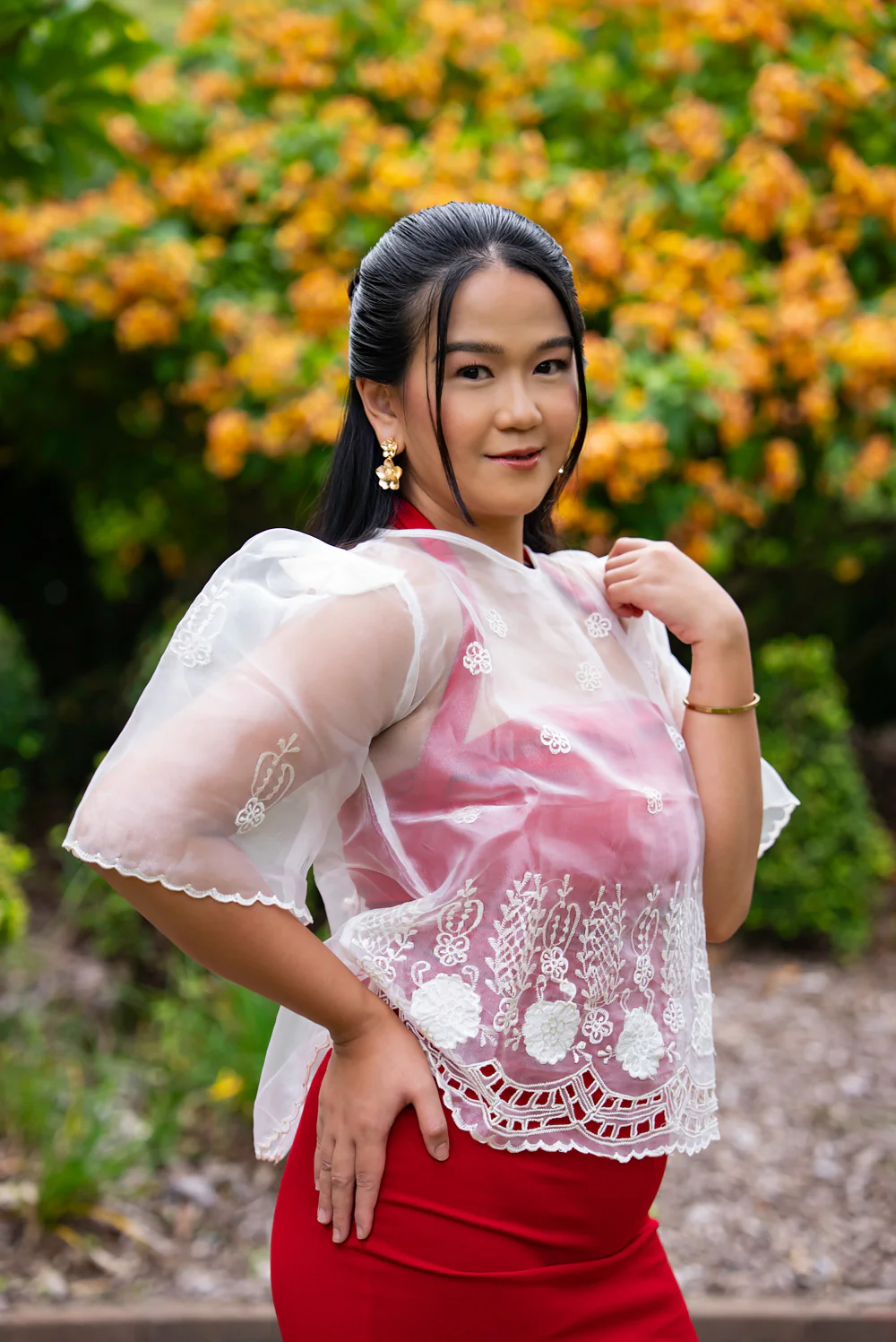 'Yen' Bell-Sleeve Women's Barong Tagalog – Ivory White, Organza - Image 10