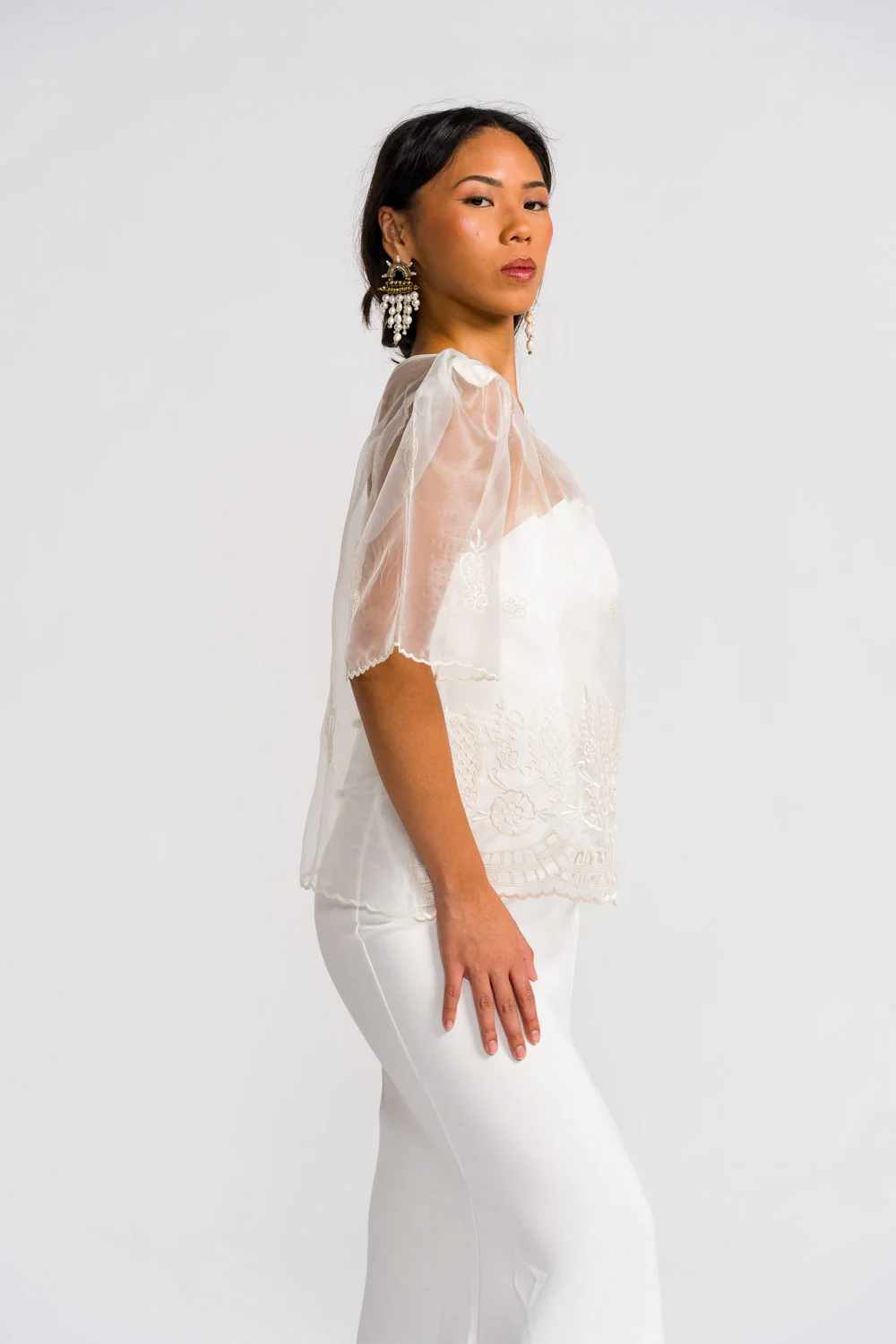 'Yen' Bell-Sleeve Women's Barong Tagalog – Ivory White, Organza - Image 5