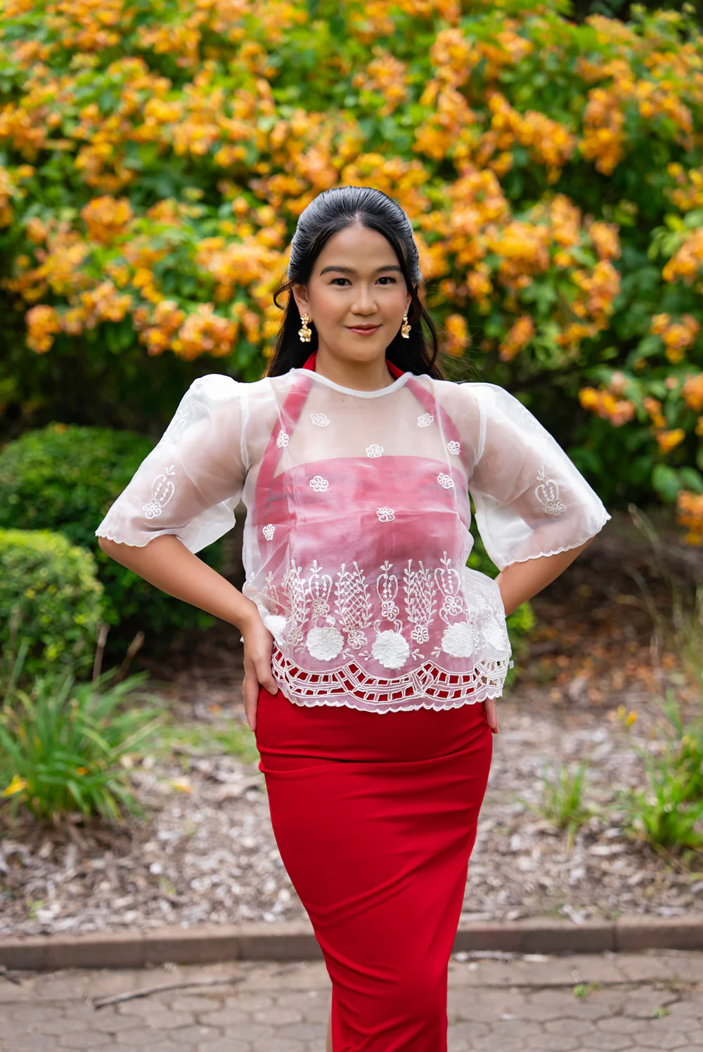 'Yen' Bell-Sleeve Women's Barong Tagalog – Ivory White, Organza - Image 9